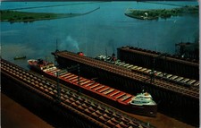Vintage Postcard Superior WI Giant Freighter Loading Ore Great Lakes Shipping picture