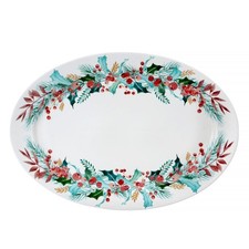 Christmas Mistletoe Plate Oval Serving Platter Porcelain Oblong Plate picture