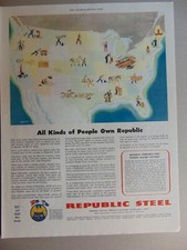 1945 REPUBLIC STEEL All Kinds of People own Republic Stock vintage art print ad picture