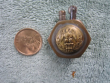 WW1 6 SIDED  BRASS NUT UNIFORM TRENCH ART LIGHTER - UNIFORM BUTTON ON BOTH SIDES picture