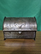MEDIEVAL VINTAGE JEWELRY BOX TRINKET SILVER TREASURE UNIQUE CASTLE STEEL METAL picture