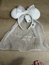 Disney Parks Minnie Mouse Bride Bridal Ears Bow Veil Headband Wedding New 2025 picture