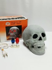 Vtg 1980's Oak Brook LIGHT UP SKULL Halloween Decor - Working - Ceramic/Taiwan picture