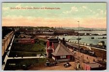 Muskegon MI Union Station Muskegon Lake Bird's-Eye View Postcard 1910s PC 194 picture