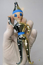 Vintage Glass PIERROT Blue Suit Figurine Christmas Ornament De Carlini Italy picture