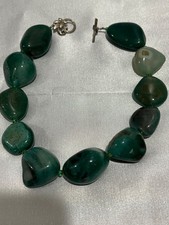 Chunky Necklace Large Green Agate Natural Stone Bold Statement Vintage 17