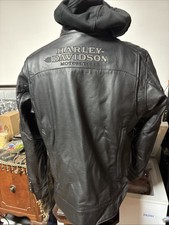 Harley-Davidson Swingarm 3-in-1 Leather Jacket XL 98045-19VM Black Hoodie EUC picture