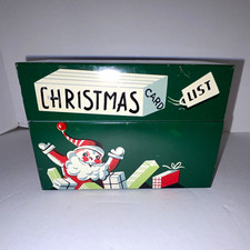 Vintage 1954 Mayfair Christmas Card List/Recipe File Tin Box Litho Metal Santa picture