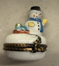LIMOGES SNOWMAN TRINKET BOX PEINT MAIN FRANCE NEW picture