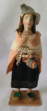 Vintage Handcrafted Ecuador Folk Art Doll Wood Base Alliance for Progress picture