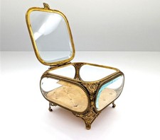 Antique Gilt Brass Vitrine Casket Jewelry Box French Bella Epoque Large 5
