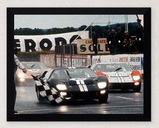 12X9.5 FRAMED 1966 LEMANS FORD WINS 1-2-3 FINISH PHOTO REPRODUCTION PRINT picture