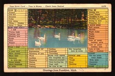 POSTCARD : MICHIGAN - FRANKFORT MI - LINEN GREETINGS FROM 1940 TIME SAVER CARD picture