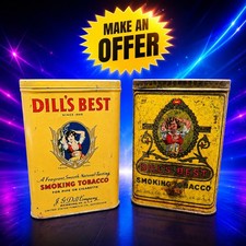 Vintage Dill’s Best Tobacco Tin Lot of 2 Yellow J.G. Dill Richmond VA Rare picture