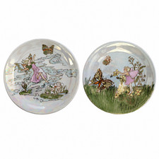 Vintage 1982 Hand Painted Fairy Plates Pair Westfield House England Signed picture