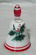 VTG 1993 COUNTESS GLASS CHRISTMAS BELL TWISTED HANDLE RED TRIM 4.5