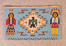 Vintage Native American Beaded Clutch Wallet Leather Lined Thunderbird Pictorial picture