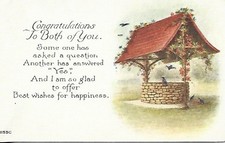 Linen Postcard Engagement Congratulations w/ Wishing Well Image and Greeting picture