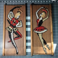 Vintage MCM Ballerina Harlequin Gravel Art Wall Plaques Pair 1960s Pebble Mosaic picture