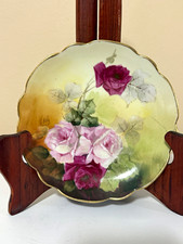 Antique Jul H Brauer Hand Painted Porcelain Plate Artist Signed Pink Roses 6” picture