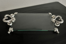 Brighton Marie Antoinette Glass Vanity Serving Tray Silver Plated Heart Handles picture