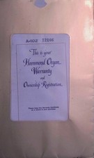 Hammond Organ Co A-102 Warranty Cert Serial 12106 1950s Sorensen AD-23564 picture