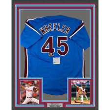 Framed Autographed/Signed Zack Wheeler 33x42 Blue Retro Jersey PSA/DNA COA picture