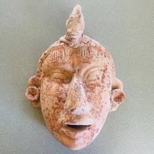 Mayan Aztec Veracruz Hand‑Carved Terracotta Clay Stone Face Mask Sculpture picture