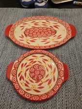 Temp-Tations Presentable Ovenware Tara Old World Red Platters 2 pc round picture