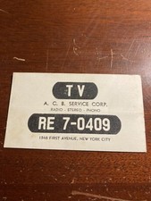 A.C.B. Service Corp. Vtg Business Card Manhattan New York City TV Radio Stereo picture