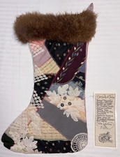 Antique Crazy Quilt Christmas Stocking Handmade Robin Threads of Time 18” X 11.5 picture