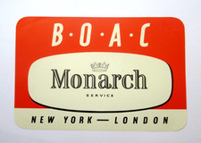Vintage BOAC Monarch Service Luggage Label Sticker New York London Transatlantic picture
