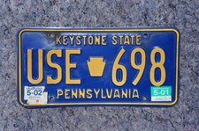 2001 2002 Pennsylvania KEYSTONE STATE License Plate # USE - 698 picture