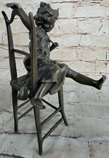 Girl Playing On Chair With Cat Child Hot Cast Real Bronze Statue Home Decor Art picture