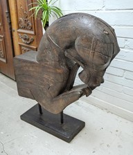Antique Wooden Architectural Horse Head Bust Figurine Original Old Fine Hand Car picture