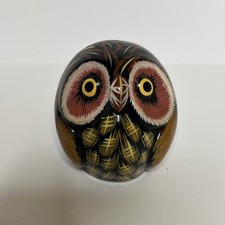 Vintage Reverse Hand Painted Glass Ceramic Owl Figurine Sphere Folk Art Desk picture