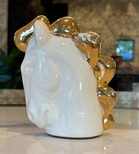 Vintage Ceramic Horse Head Bookend White Gold Mane Weighted MCM Decor 7” picture