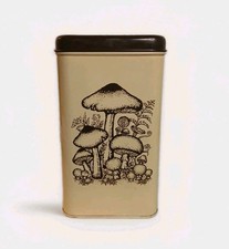 Vintage MCM Cheinco Mushroom Tin Large Canister Merry Mushroom Mod Mid-Century picture