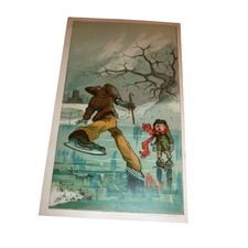 1882 Victorian Trade Card Calendar R. & J. Gilchrist Boston Dry Goods Skating picture