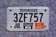 2010 Tennessee EXEMPT MOTORCYCLE License Plate picture