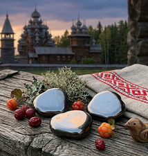 Shungite Heart Shaped Palm Stone Polished Karelian Russian picture
