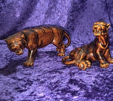 Vintage Japan Ceramic Tiger Pair Tortoiseshell Drip Glaze MCM Figurines Lot picture