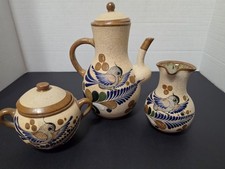 Vintage Hand Painted Tonala Mexican Stoneware Tea Set picture