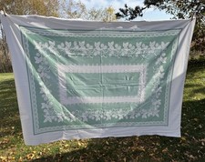 Vintage 1940S 50S 60S Tablecloth White Green Strawberry Floral approx. 60x79” 🤩 picture