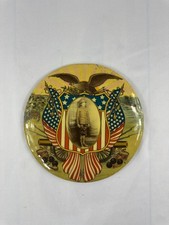 Antique WWI Patriotic Soldier Portrait Tin Litho Wall Plaque Cruver 9” picture