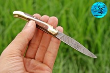 CUSTOM HANDMADE FORGED DAMASCUS STEEL FOLDING POCKET KNIFE EDC CAMPING 1260 picture