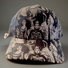 NEW Disney Parks Villains Hat All Over Print Gray Black OSFM Adult Rare picture