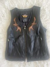 NEW  Harley Davidson Vest WMN L  Black Leather Embroidery Adjustable Laces Zip picture