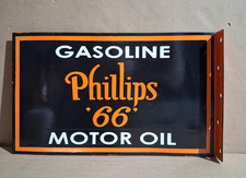 Phillips 66 Gasoline Motor Oil Porcelain Enamel Sign 18 x 10 Inches 2 Sided picture