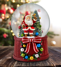 Jingle Bell Santa w/ Wreath Musical Snow Globe San Francisco Music Box picture